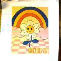 Image 2 of Handmade Retro Good Vibes Only Canvas Tote Bag, groceries, books, reusable, shopping