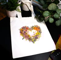Image 1 of Beautiful Handmade Floral Heart Canvas Tote Bag, books, grocery, women, shopping, reusable, flower