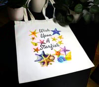 Image 1 of Handmade Wish Upon a Starfish Canvas Tote Bag, grocery, beach, shopping, gift, reusable