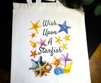 Image 2 of Handmade Wish Upon a Starfish Canvas Tote Bag, grocery, beach, shopping, gift, reusable