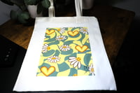 Image 1 of Fun Handmade Canvas Tote Bag with Flowers and Hearts, shopping, books, gift, reusable, grocery