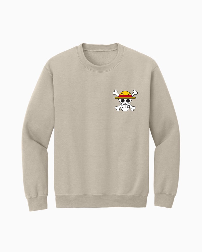 Image of One Piece | Straw Hat Pirate Crew | Unisex Anime Crewneck Sweater | Arabasta | Beige