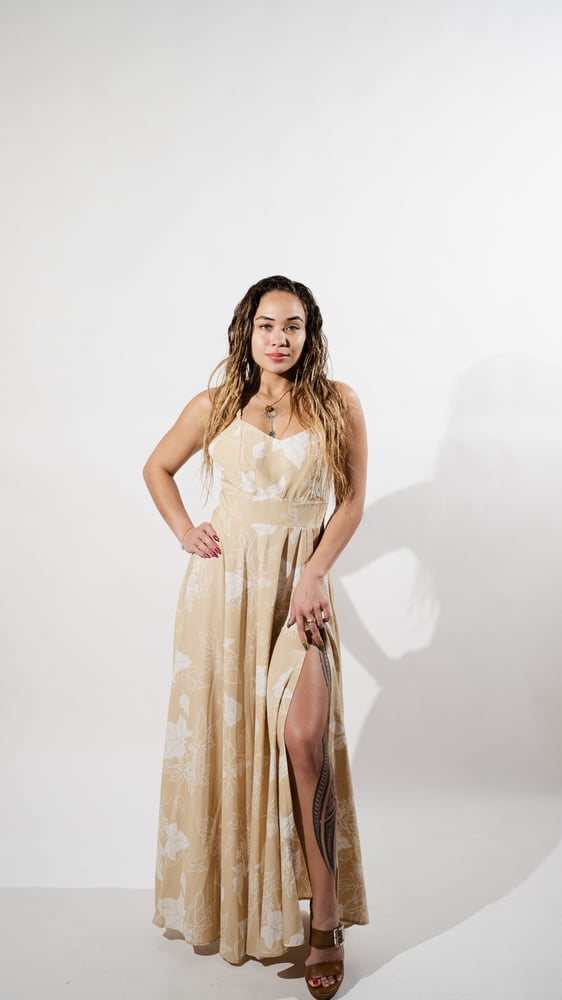 Image of KU'UIPO BEIGE WRAP DRESS