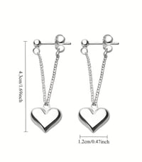 Image 2 of Silver Heart Chain Drop Dangle Earrings for Women – Polished Stainless Steel