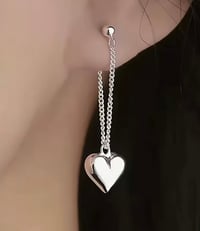 Image 1 of Silver Heart Chain Drop Dangle Earrings for Women – Polished Stainless Steel