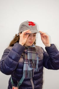 Image 1 of PRINT HOLE x PIMB GARMENT DYED DAD HAT PRE-ORDER GRAY W/ RED