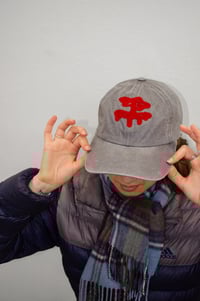 Image 3 of PRINT HOLE x PIMB GARMENT DYED DAD HAT PRE-ORDER GRAY W/ RED