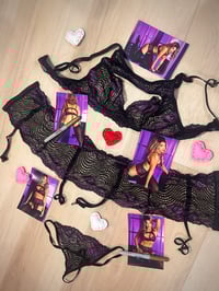 Image 1 of Worn purple & black lingerie and five signed 4x6 photos  