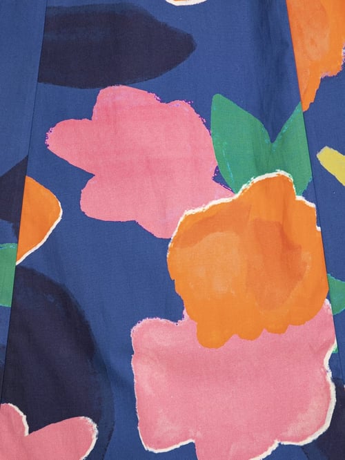 Image of 3-Vestido Blooming Color Pattern Puff Sleeve