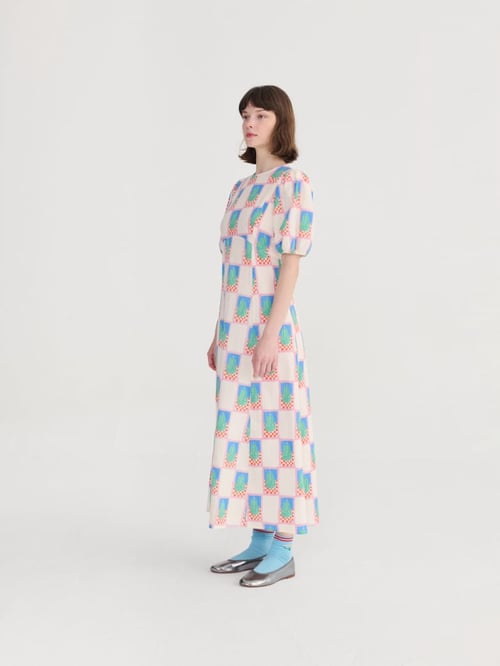 Image of 3-Vestido Simple Pear Pattern Puff Sleeve 