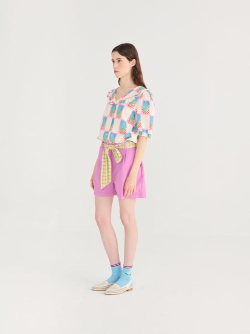 Image of 2-Short pleated seersuker