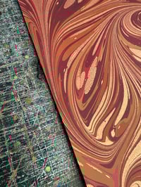 Image 6 of One of a kind hand marbled paper  'Basaltic' on red paper 