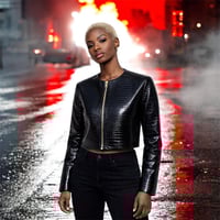 Image 1 of Women’s Faux Leather Black Croc Cropped Moto-Jacket