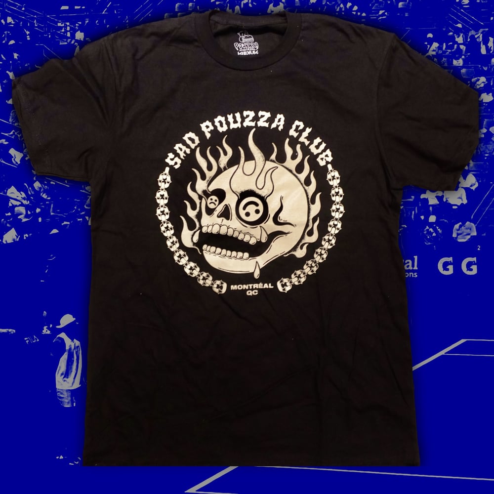 Image de T-shirt " SAD POUZZA CLUB" T-shirt basic ( Beige sur noir / Beige on black )