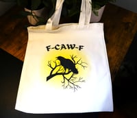 Image 1 of Handmade F-CAW-F Canvas Tote Bag, crow, black, shopping, reusable, gift, books, lunch