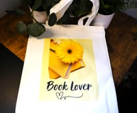 Image 1 of Handmade Book Lover Canvas Tote Bag, grocery, beach, books, shopping, flower, gift, reusable