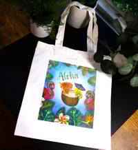 Image 1 of Handmade Aloha Tropical Canvas Tote Bag, grocery, reusable, vacation, books, gift, shopping, beach