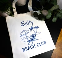 Image 1 of Handmade Salty Beach Club Canvas Tote Bag, books, beach, shopping, reusable, gift, vacation