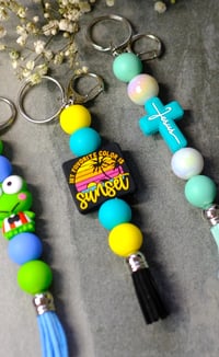 Image 3 of Fun Handmade Beaded Keychains, tassel, religious, beach, frog, key ring, gift, clip, bag charm