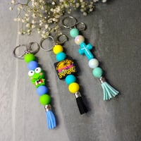 Image 1 of Fun Handmade Beaded Keychains, tassel, religious, beach, frog, key ring, gift, clip, bag charm