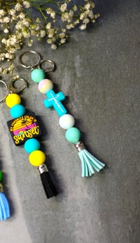 Image 4 of Fun Handmade Beaded Keychains, tassel, religious, beach, frog, key ring, gift, clip, bag charm
