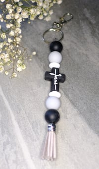 Image 3 of Fun Handmade Beaded Keychains, tassel, bee, cross, religious, key, keys, gift, bag charm, backpack