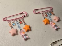 Image 1 of Safety pin brooch 2 pc set pink pastel bunny