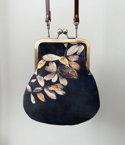 Image of Loch leaf, crossbody velvet bag with leather shoulder strap