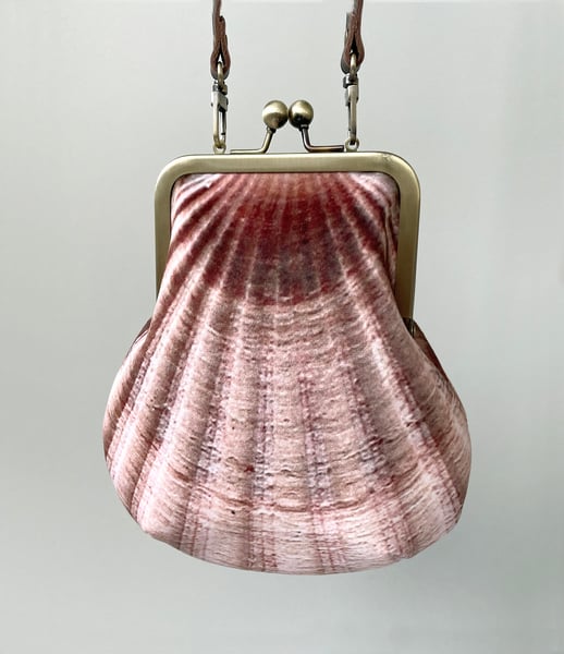 Image of Seashell, crossbody velvet bag with leather strap