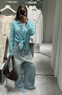 Image 1 of Blue Paradise Disress Button Up - Ready to ship