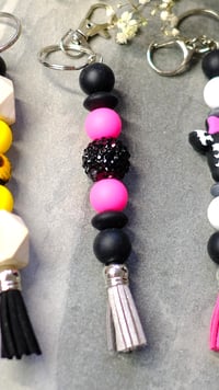 Image 3 of Pretty Handmade Beaded Keychains, tassel, cow, sunflower, sparkle, bag charm, backpack, gift, clip