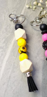 Image 2 of Pretty Handmade Beaded Keychains, tassel, cow, sunflower, sparkle, bag charm, backpack, gift, clip