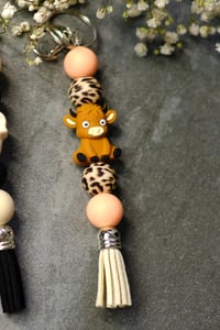 Image 2 of Handmade Beaded Keychains, tassel, cow, bag charm, skull, skeleton, highland, key, keys, clip, gift