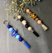 Image 1 of Handmade Beaded Keychains, tassel, cow, bag charm, skull, skeleton, highland, key, keys, clip, gift