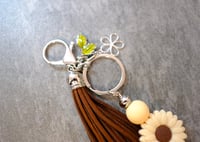 Image 2 of Handmade Beaded Keychain, tassel, charm, flower, leaf, sunflower, gift, key, keys, silver, bag charm