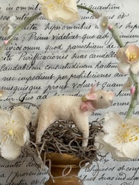 Image 1 of Spun cotton lamb on floral pedestal 