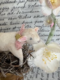 Image 2 of Spun cotton lamb on floral pedestal 