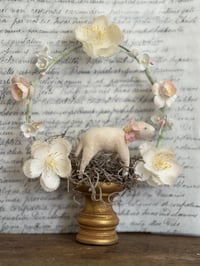 Image 3 of Spun cotton lamb on floral pedestal 
