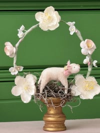Image 4 of Spun cotton lamb on floral pedestal 