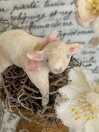 Image 5 of Spun cotton lamb on floral pedestal 