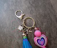 Image 2 of Handmade Beaded Heart Keychain, tassel, charms, silver, bow, backpack, gift, key, keys, bag charm