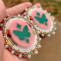Image 1 of Pink and Teal Butterfly Earrings
