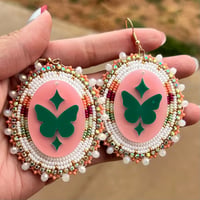 Image 2 of Pink and Teal Butterfly Earrings