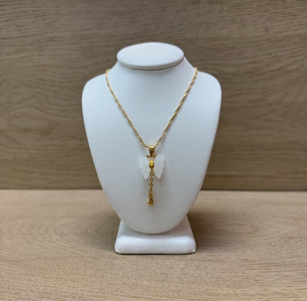 Image of WHITE JADE BUTTERFLY WOMEN'S NECKLACE