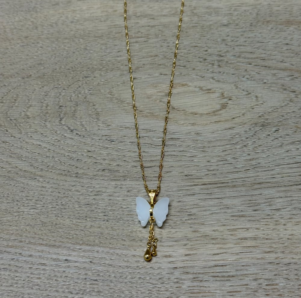 Image of WHITE JADE BUTTERFLY WOMEN'S NECKLACE