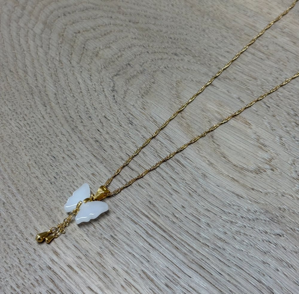 Image of WHITE JADE BUTTERFLY WOMEN'S NECKLACE