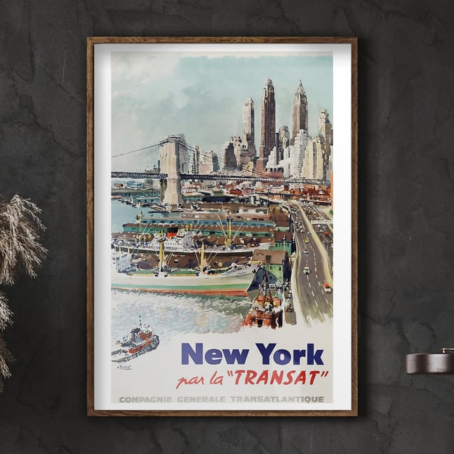 New York par la "TRANSAT" | Albert Brenet | 1955 | Wall Art Print | Vintage Travel Poster