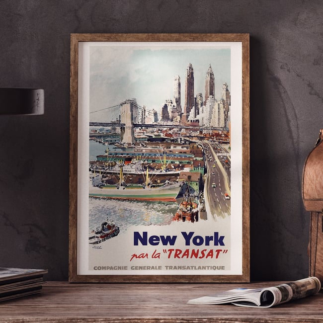 New York par la "TRANSAT" | Albert Brenet | 1955 | Wall Art Print | Vintage Travel Poster