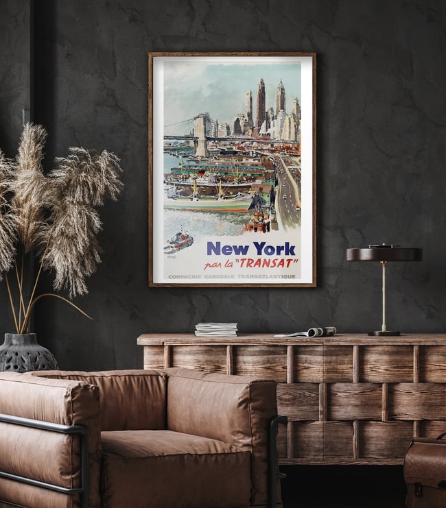 New York par la "TRANSAT" | Albert Brenet | 1955 | Wall Art Print | Vintage Travel Poster