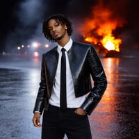 Image 1 of Faux Leather Black Croc Cropped Moto-Jacket